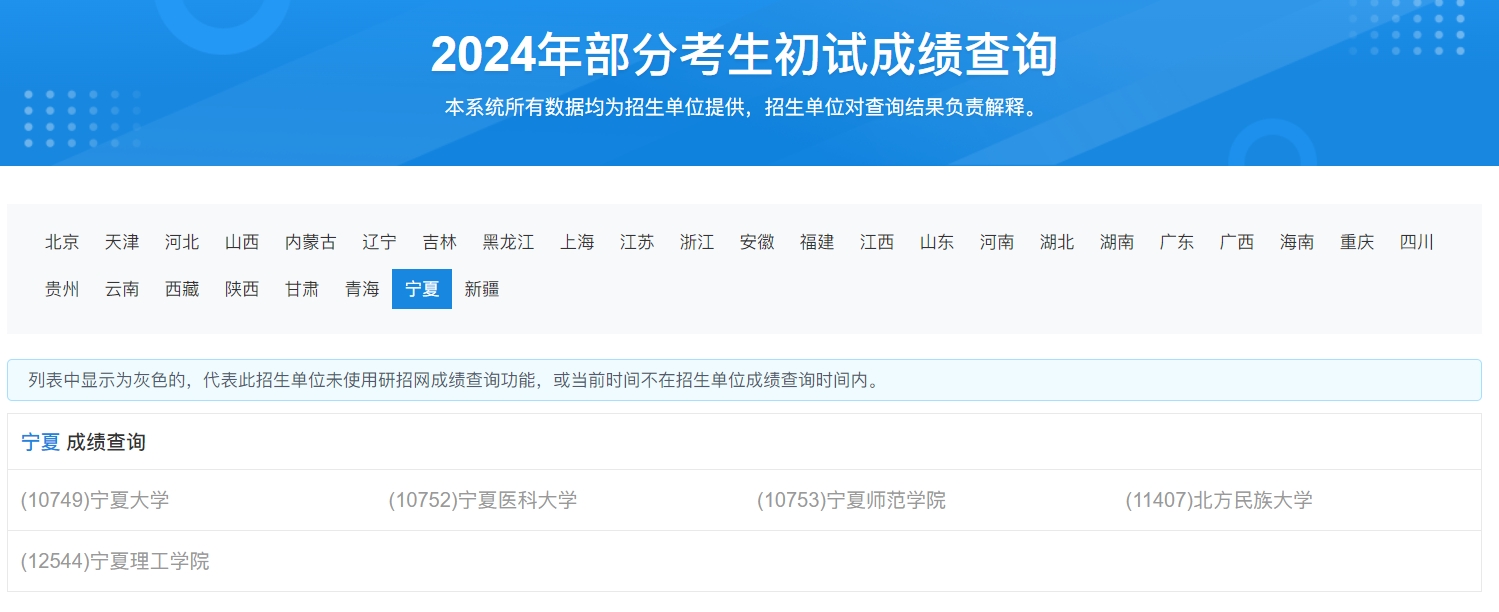 宁夏医科大学2024年考研初试成绩查询入口