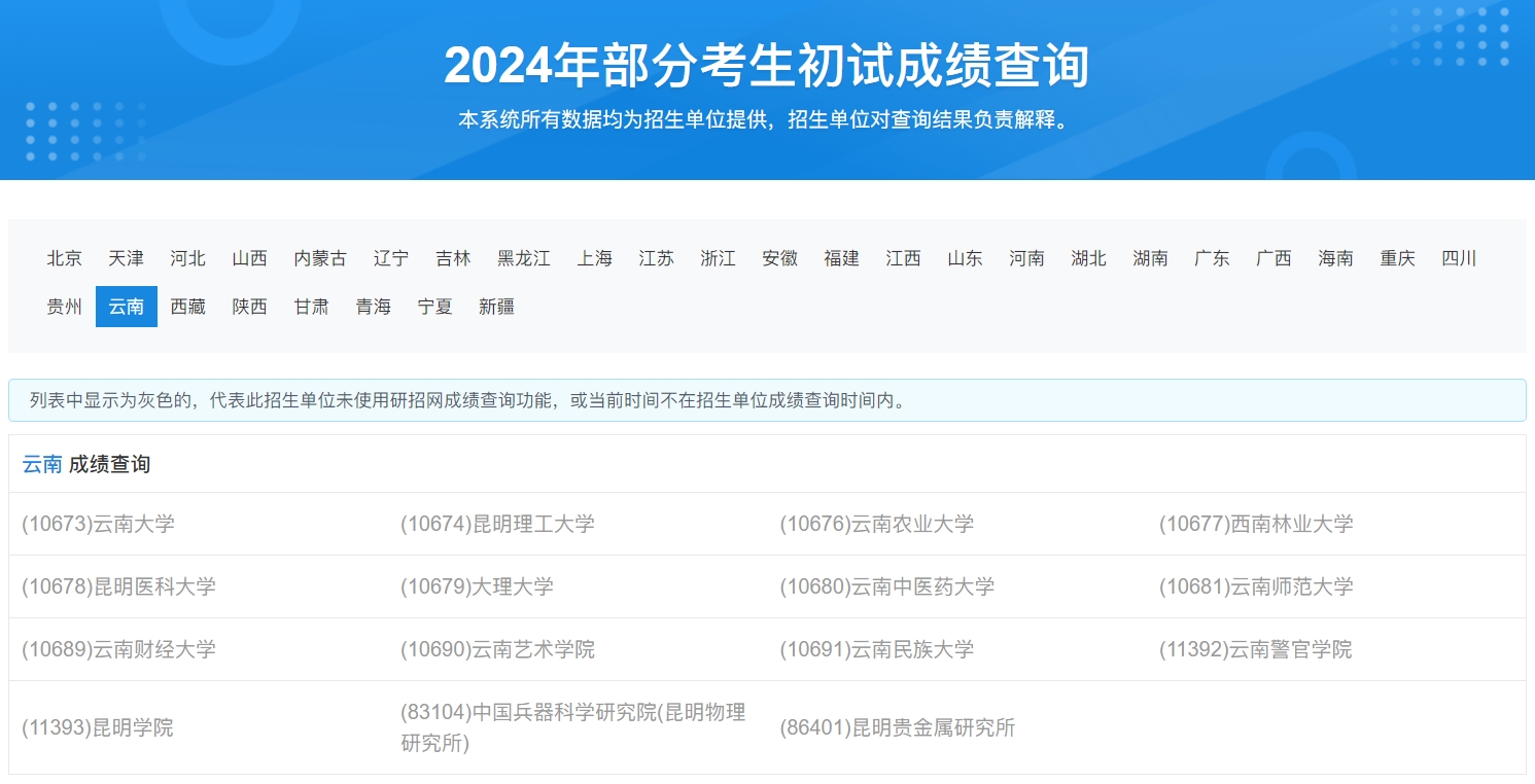 云南农业大学2024年考研初试成绩查询入口