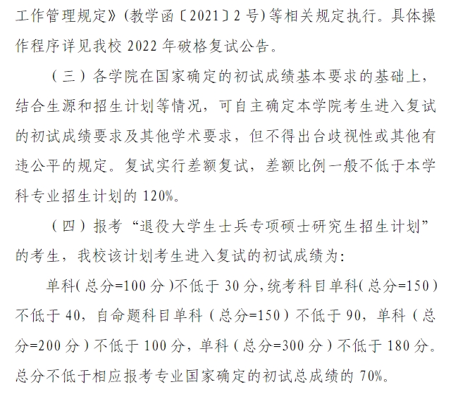 湖南理工学院2022年硕士研究生复试分数线