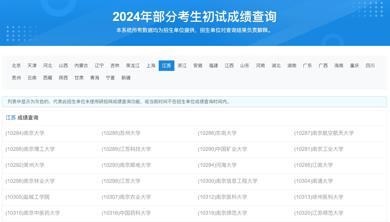 中国药科大学2024年考研初试成绩查询入口